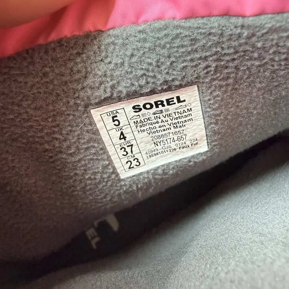 Sorel Whitney II Puffy Mid Waterproof Boots Pink Kids Sz 5 Quilted Winter Puffy
